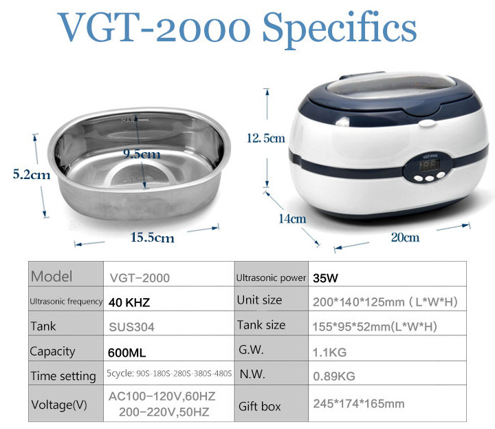 JeKen&reg; 0.6L Dental Digital CD-2000 Ultrasonic Cleaner